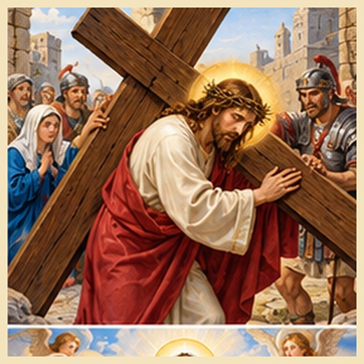 Ilustracija otajstva 4. Isus nosi križ na Kalvariju